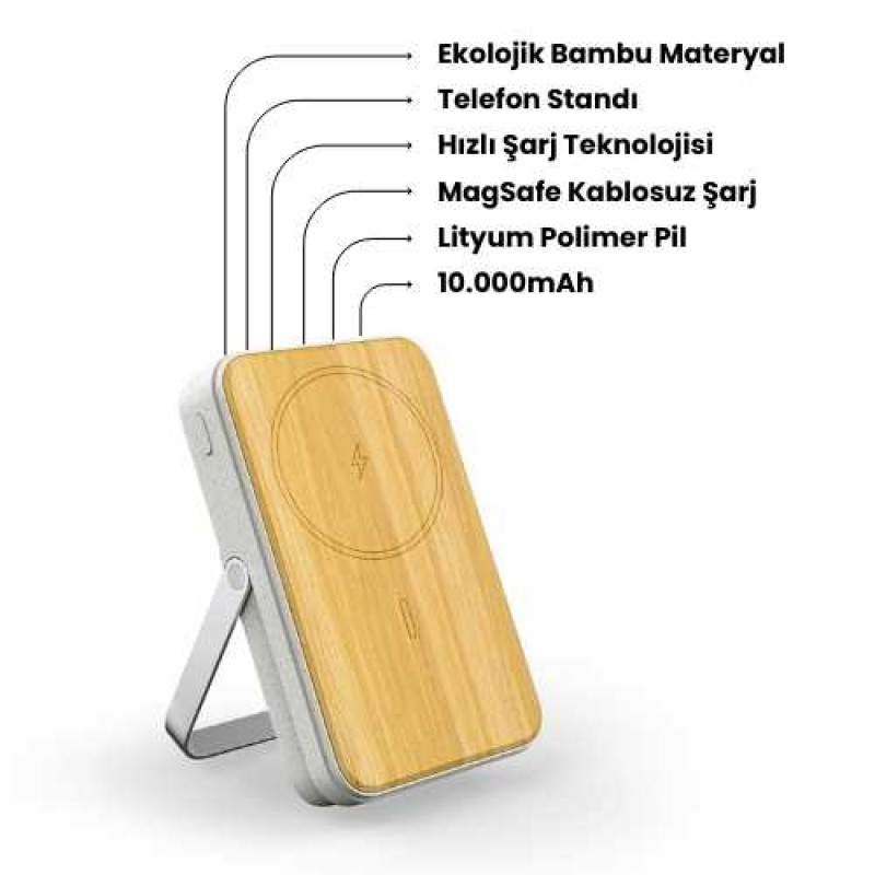 EccoTech 10.000 Mah Magsafe Stand Özellikli Ekolojik 15W Powerbank